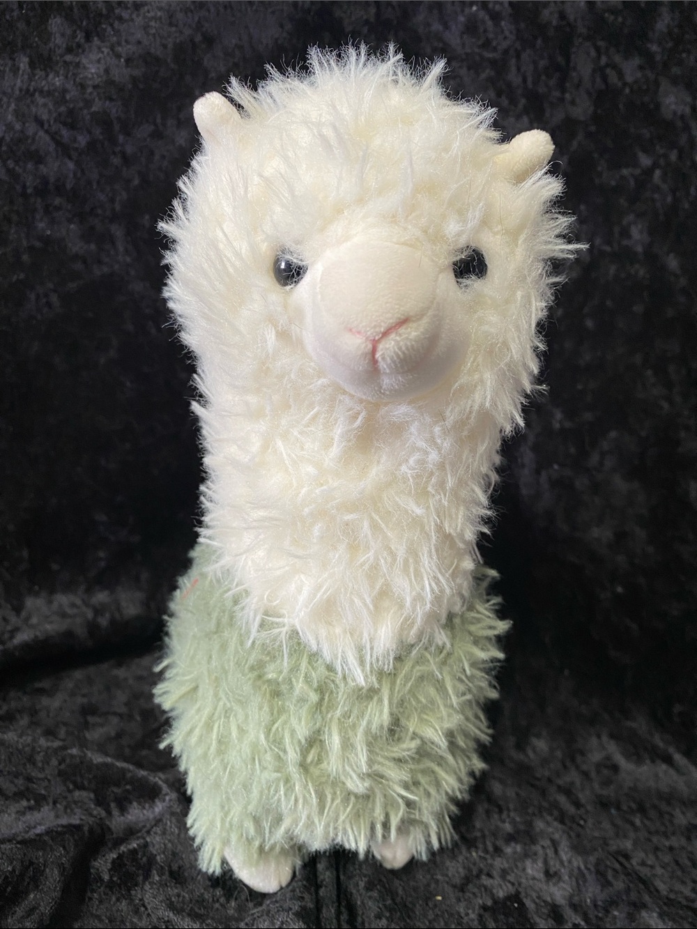 Fluffy Alpaca Plush Toy in Cream and Light Green